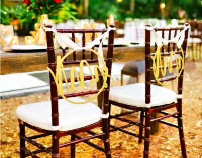 Mr. & Mrs. Wedding Decorations Table Center Piece Wooden Gold Chair Backs